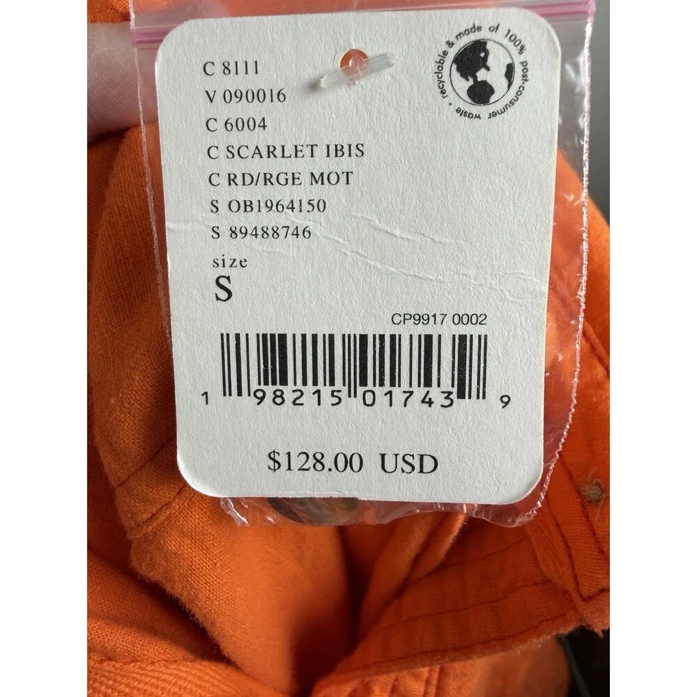 We The Free Free People Orange Button Down Shirt Womens Oversized Boho Size S